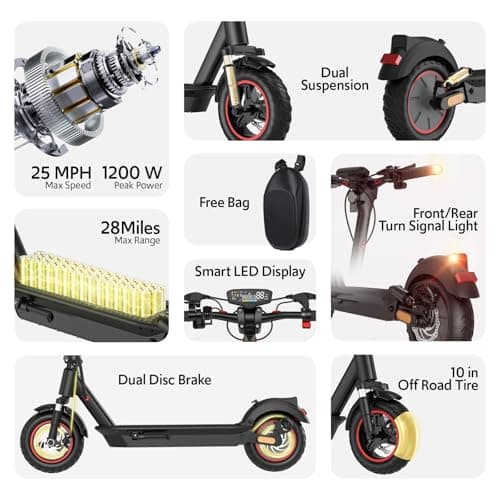 Electric Scooter for Adult, 48V 13AH Folding E-Scooters Up to 25Mph & 28Miles Range,10" Off Road Tire Scooter with Dual Suspension & Turn Signal Light 2