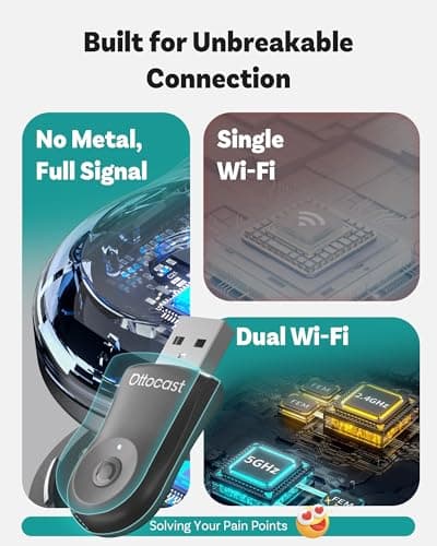 OTTOCAST Mini 2025 2-in-1 Wireless CarPlay/Android Auto Adapter, 5GHz WiFi, Auto Connect for 2016+ Cars 4