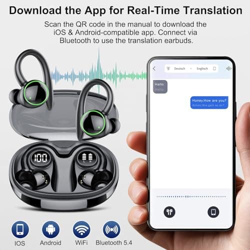 Ai Translation Earbuds Real Time, 164 AI Language Translator Earbuds,3-in-1 Translator Earbud Bluetooth 5.4 with 5 Translation Modes,48H Translatior Headphones for Travel, Business, Learning, Black 4