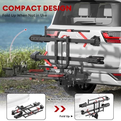 Hitch 2 EBike Rack with Ramp, 170lbs Capacity Foldable Electric Bike Carrier for 2 Heavy Ebike, Up to 5" Fat Tire Bicycle for 2" Receiver for Car, SUV, RV, Truck, Black 5