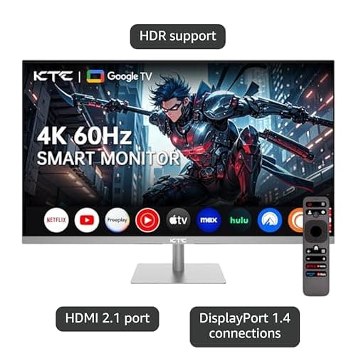 KTC 32 Inch 4K Smart Monitor with Google TV System 3840 * 2160P Netflix Licensed Type C 65W PD Speakers 5W*2 Dolby Audio Hey Google Voice Remote HDR WiFi Bluetooth VESA Tiltable 32 in Smart TV 4