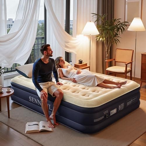 SENNOUL Air Mattress Queen with Built in Pump - 2 Mins Quick Self Inflatable,16"/650lbs Max Blow Up Bed, All Night Stability No Lost Air，No Peculiar Smell for Camping,Home,Guests & Portable Travel 2