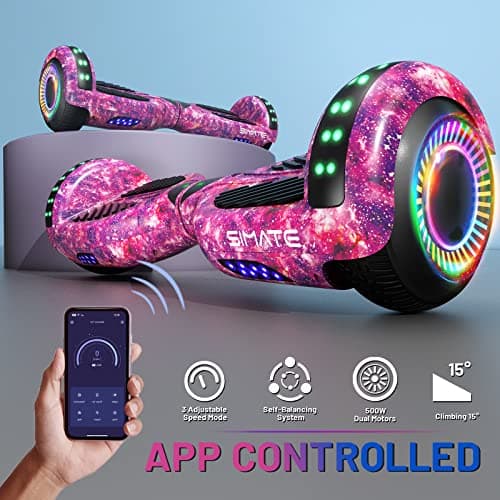 SIMATE Hoverboard, Bluetooth All Terrain Hover Boards with LED Lights and APP Control, Gifts for Kids Adults Girls Boys, for All Ages 3