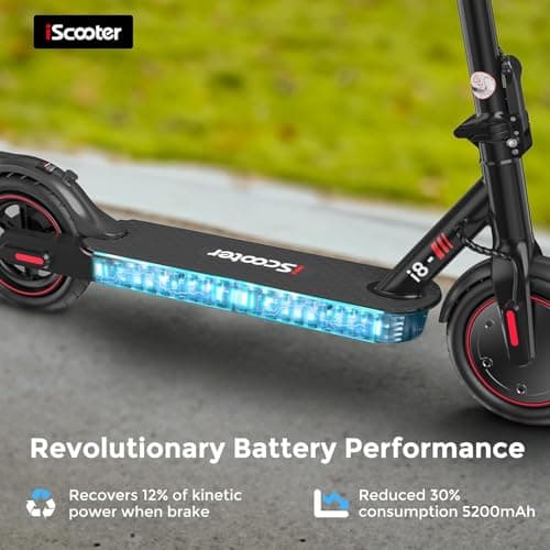 iScooter Electric Scooter, 12 Miles Long Range, 18 Mph Top Speed, Commuting Electric Scooter with Cuise Control, Double Braking Systems Escooter for Adults and Teens - i8 5