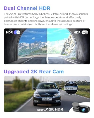 VIOFO A229 Pro 4K HDR Dash Cam, Dual STARVIS 2 IMX678 IMX675, 4K+2K Front and Rear Car Camera, 2 Channel with HDR, Voice Control, 5GHz WiFi GPS, Night Vision 2.0, 24H Parking Mode, Support 512GB Max 4