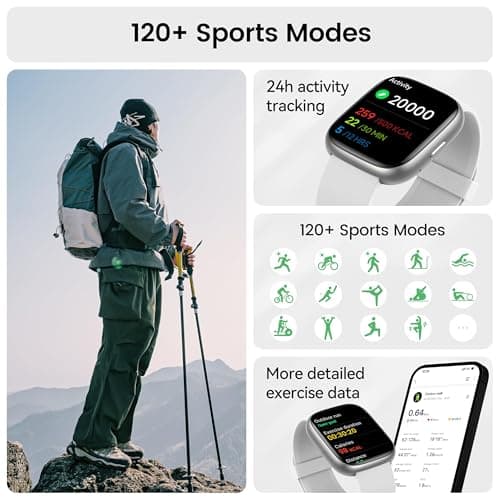 Smart Watch with Alexa Built-in, 1.83" HD Touchscreen Fitness Tracker with Bluetooth Calling, Fitness Watch with Heart Rate/Sleep Monitor/120+ Sports, IP68 Waterproof Smartwatch for Android iOS, Gray 5