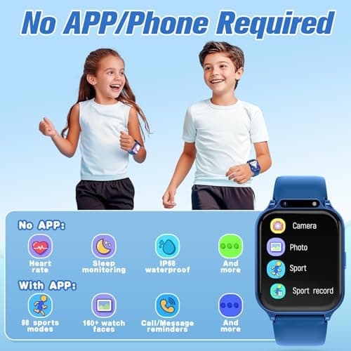 Smart Watch for Kids 1.85" with Fitness Tracker, Sleep Monitor, 22/100+ Sport Modes, DIY Dial, IP68 Waterproof, Step Counter, Heart Rate, Camera, with/Without APP, Gift for 3-12 Years Old Boys Girls 5