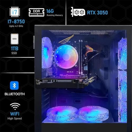 STGAubron Gaming PC Computer Desktop, Intel Core i7 8th Gen up to 4.1GHz, GeForce RTX 3050 6G, 16G DDR4, 1T SSD, WiFi 6, BT 5.2, RGB Fan x6, Windows 11 Home 3