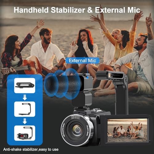8K Video Camera Camcorder 64MP YouTube Vlogging Cameras IR Night Vision WiFi Webcam Camcorders with 18X Digital Zoom 3.0”Touch Screen Stabilizer, Mic, 64G SD Card, Remote Control and 2 Batteries 5