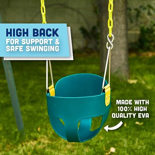 Original High Back Full Bucket Toddler Swing Seat with Plastic Coated Chains and Carabiners for Easy Install - Green - Squirrel Products 4