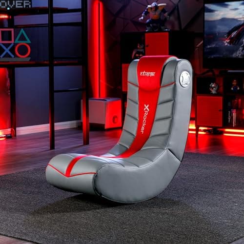 X Rocker Extreme III 2.0 Video Gaming Floor Chair with Headrest Speakers, Built-in Audio, Foldable, Vegan Leather, 300 lbs Max, Amazon Exclusive, Grey and Red 2