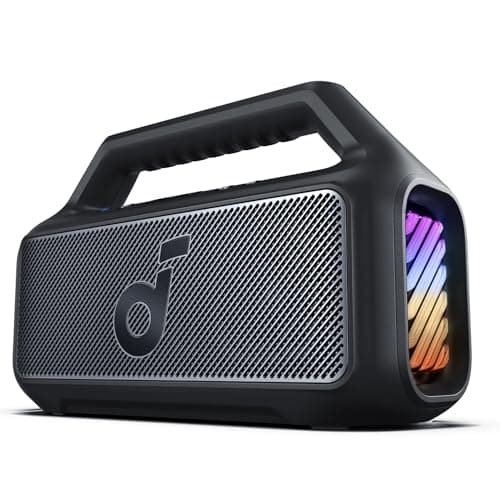 Soundcore Boom 2 by Anker, Outdoor Speaker, 80W, Subwoofer, BassUp 2.0, 24H Playtime, IPX7 Waterproof, Floatable, RGB Lights, USB-C, Custom EQ, Bluetooth 5.3, Portable for Camping and Beach - Black