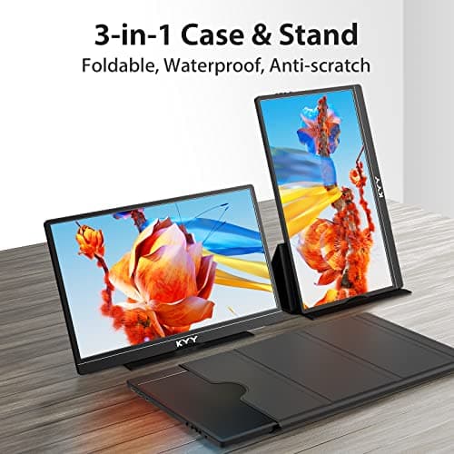 KYY Portable Monitor Latest 15.6'' FHD 1080P USB-C HDMI Laptop Monitor w/Smart Cover Bag & Dual Speakers, External HDR Computer Screen, Travel Gaming Monitor for PC MAC Phone Xbox PS4/5 Switch 4