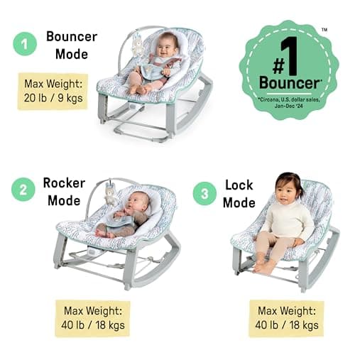 Ingenuity Keep Cozy 3-in-1 Grow with Me Vibrating Baby Bouncer Seat & Infant to Toddler Rocker, Vibrations & -Toy Bar, 0-30 Months Up to 40 lbs (Spruce) 3