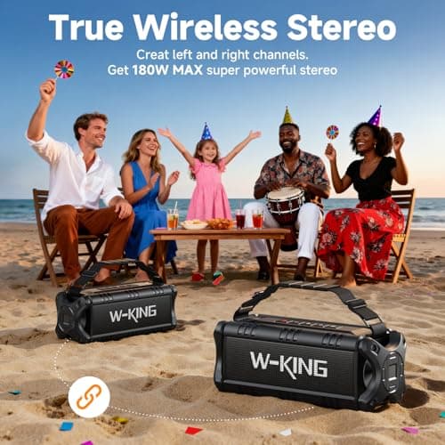 W-KING Bluetooth Speaker, 90W Max Portable Outdoor Speaker Loud, IPX6 Waterproof/50W Deep Bass Subwoofer/40H/EQ/Dual Pairing/TF/AUX, Large Boombox Speakers Bluetooth Wireless for Party/Beach/Jobside 4