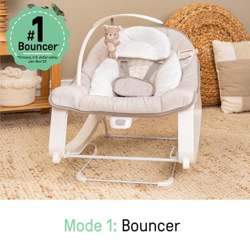Ingenuity Keep Cozy 3-in-1 Grow with Me Vibrating Baby Bouncer Seat & Infant to Toddler Rocker, Vibrations & Toy Bar, 0-30 Months Up to 40 lbs (Linden) 4