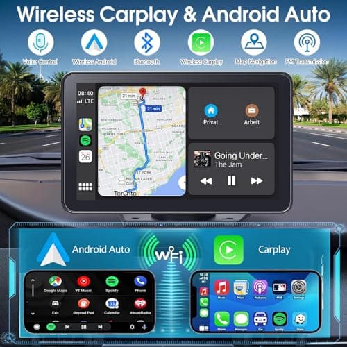 Carplay Screen for Car, 7" HD Wireless Portable Car Play Touchscreen Stereo with Android Auto Mirror Link/Backup Camera/GPS Navigation/Satellite Radio for All Vehicles 2