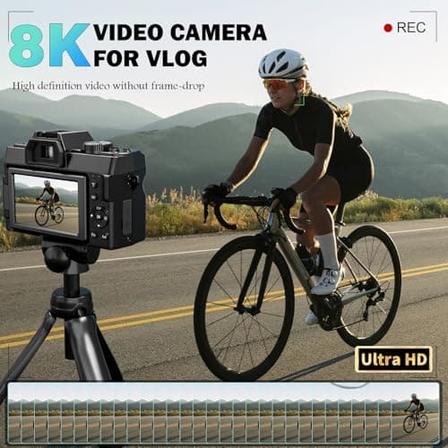 8K Digital Cameras for Photography 64MP - 16X Zoom Autofocus, WiFi, 180° Flip Screen with Wide-Angle & Macro Lens, Vlogging Camera for YouTube Travel with 64GB TF Card, 2 Batteries & Mic (Black) 3