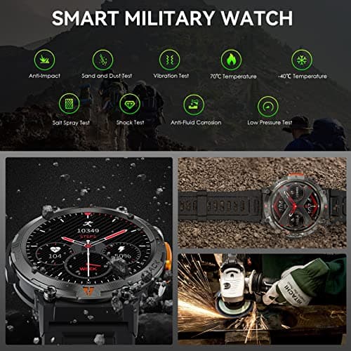Military Smart Watch for Men (Call Receive/Dial) with LED Flashlight, 1.45" HD Outdoor Tactical Rugged Smartwatch, Sports Fitness Tracker Watch with Heart Rate Sleep Monitor for iPhone Android Phone 3