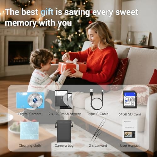 SMARTKLIK Digital Camera for Teens, FHD 4K 44MP with 64GB SD Card, 16X Digital Zoom, Compact Point Shoot Camera Blue 4