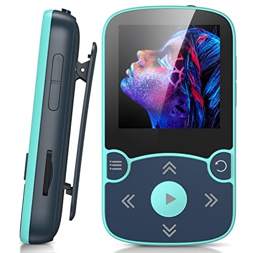 AGPTEK 32GB MP3 Player with Clip, Bluetooth 5.3 Lossless Sound with FM Radio, Voice Recorder for Sport Running, Supports up to 128GB TF Card, Blue