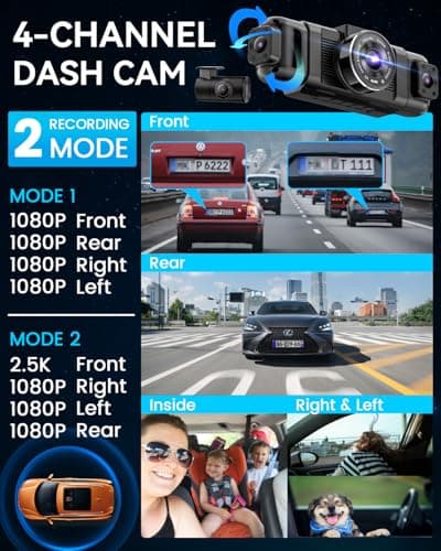 IIWEY N5 4 Channel Dash Cam 360° View, 1080P Front and Rear Inside, Left Right Dash Camera for Cars, 8 IR Lamps Night Vision, 5G WiFi & APP Control, G-Sensor, Parking Mode, with a Free 128GB SD Card 3