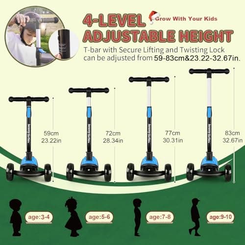 besrey Kick Scooter for Kids Ages 3-10, 3-Wheel Folding Scooter with Adjustable Height, LED Light Wheels, Extra Wide Deck for Outdoor Activities 2