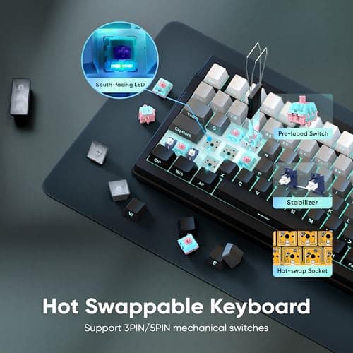 RedThunder K95 Wireless Mechanical Keyboard,TFT Screen & Knob, Trip-Modes Connection, Gasket Custom Hot-Swap Keyboard, RGB Backlit, Pre-lubed Linear Switches, Side Printed PBT Keycaps, Gray Gradient 4