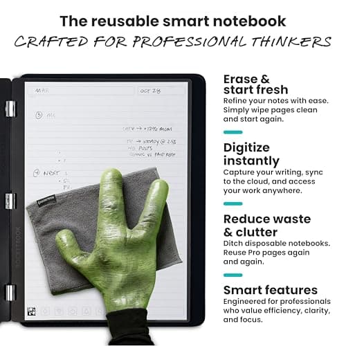 Rocketbook Pro Smart Reusable Notebook, Lined & Dotted Interchangeable Pages, For Work and Business Meetings, Executive 7x9, Black 4