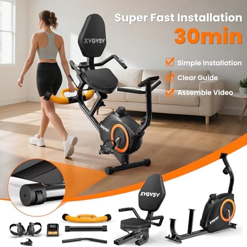 Recumbent Exercise Bike for Home Use, Quiet Recumbent Stationary Bikes for Adults & Seniors, 16-Level Resistance, Adjustable Seat, Supports 400LB, Pulse Sensors & LCD Display 4