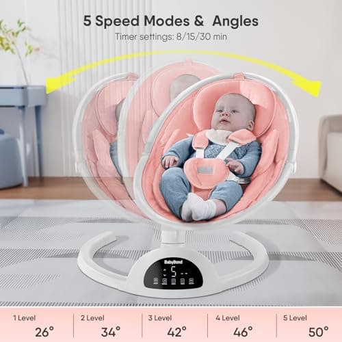 BabyBond Baby Swings for Infants, Bluetooth Infant Swing with Music Speaker, 3 Seat Positions, 5 Point Harness Belt, 5 Speeds and Remote Control - Portable Baby Swing for Indoor and Outdoor (Pink) 3