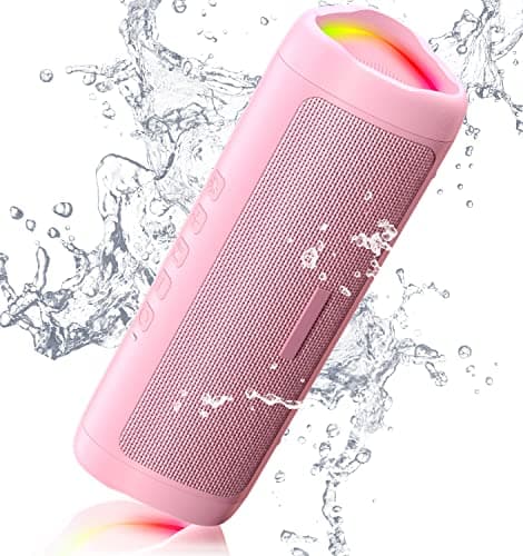 Bluetooth Speaker Gifts for Men: Portable Wireless, IPX5 Waterproof, White Elephant Gifts for Adults, Stocking Stuffers for Teens Boy Girl, Up to 20H Playtime, TWS Pair, for Home/Party/Outdoor (Pink)