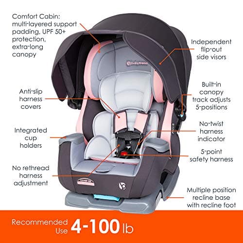 Baby Trend Cover Me™ 4-in-1 Convertible Car Seat, Quartz Pink 4