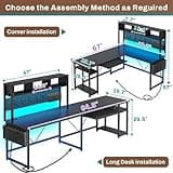SEDETA L Shaped Gaming Desk, Reversible Computer Desk with Power Outlet and Pegboard, Gaming Desk with Led Lights, Keyboard Tray and Storage Bag for Home Office, Black 3