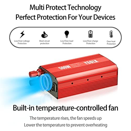 YSOLX 500W Power Inverter 12V to 110V for Vehicles with Dual Fast Charging 24W USB and 2 AC Outlets, Ideal for Road Trips, Camping, and Vehicle Power Needs​ 5