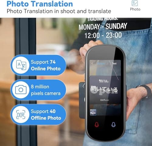 Language Translator Device No WiFi Needed, 137+ Languages Voice Translator Device Two-Way, Instant Translation Device Real Time Support Offline/Recording/Photo Translation for Travel Business Gift 3