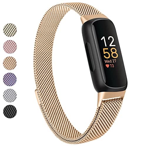 Vanjua for Fitbit Inspire 3 Bands Women Men, Stainless Steel Metal Mesh Loop Adjustable Magnetic Wristband Replacement Straps Compatible with Fitbit Inspire 3 Fitness Tracker (Rose Gold)
