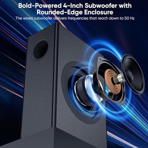 Saiyin Soundbar with 4'' Subwoofers - 70W Rounded-Edge Subwoofer & Compact Soundbar for TV, 2.1 Audio Enhanced Surround Sound System for TV, Bluetooth/Optical/AUX Connection for TV/PC 2