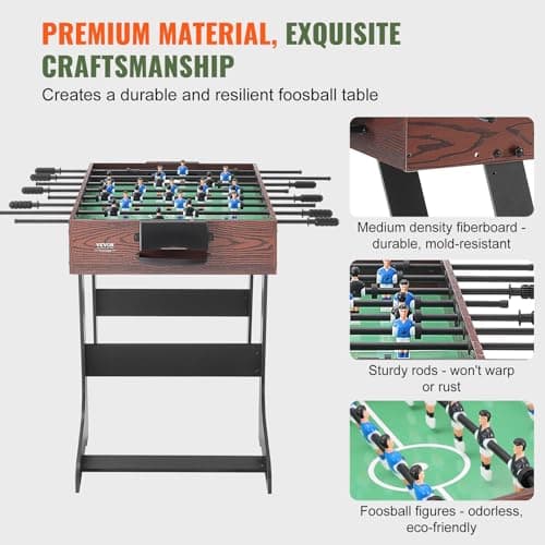VEVOR Folding 48" Foosball Table, 42" Standard Size, Indoor Full Size, Walnut Wood, 4 Players, Includes 2 Balls 2