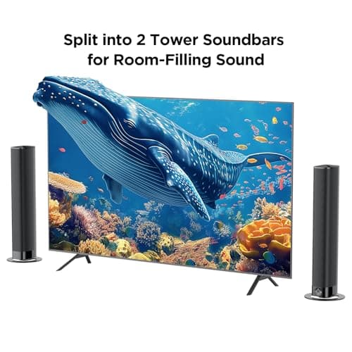 Assistrust Sound Bar for Smart TV, 80W Soundbar with Bluetooth/ARC/Opt/AUX Connect, Dynamic Volume Boost, 3 Equalizer Modes, 2 in 1 Detachable Soundbar for TV/PC/Gaming/Projectors 2