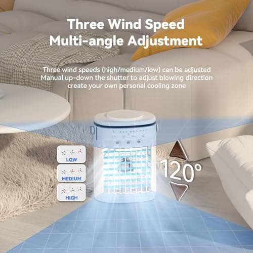 Portable Air Conditioner,Cooling Fan with 3 Speeds &3 Modes,2-8H Timer,1000ml Water Tank, Remote Control,4 in 1 Humidifier, Air Conditioner,Fan,Night Light,Evaporative Air Cooler for Home,Office 5