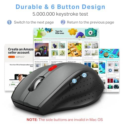 E-YOOSO Wireless Mouse for Laptop, Portable Optical Computer Mouse, 6 Buttons, Cordless 2.4GHz with USB Receiver, 5-Level 4800 DPI, 18 Months Battery Life for PC Chromebook Windows Mac 4