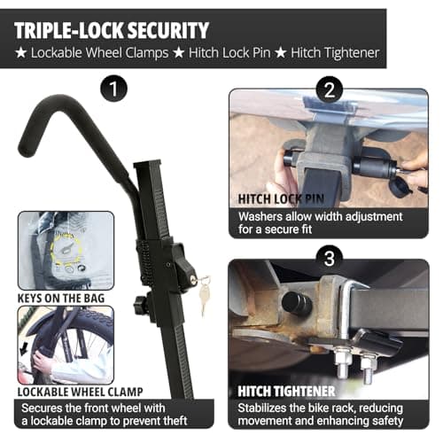 TrailV2 Plus Hitch 2 Ebike Rack with Ramp, Tilt, Fold, Anti-Theft Hitch & Wheel Locks, Heavy Duty 170 lbs Capacity, Fits 2" Receiver, Max 5" Fat Tires, Electric Bike Rack for for Car, SUV, Truck, RV 4