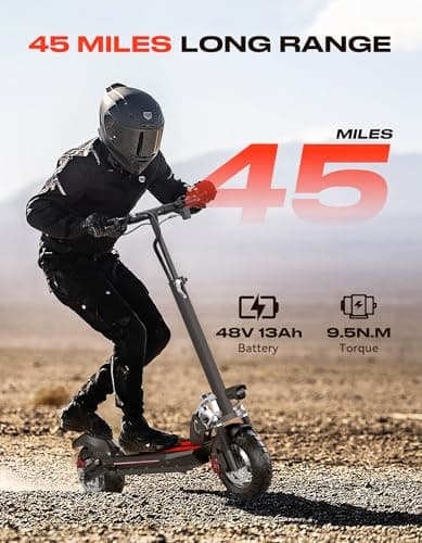 ASKGO Electric Scooter, 1500W Peak Powerful E Scooter for Adults with Seat, Up to 25MPH & 45-Mile Range, 48V 13AH Battery, 10" Pneumatic Tires, Foldable Off-Road Electric Scooter with Dual Disc Brake 3