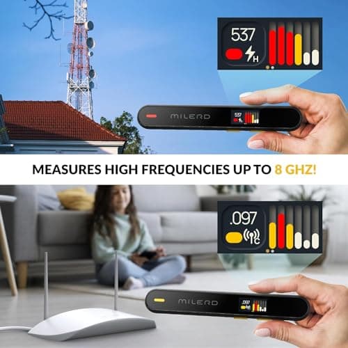 EMF Detector Rechargeable Radio Frequency Electromagnetic Field Radiation Meter 4-in-1 Handheld Digital Cell Phone 5g Detector with Dosimeter Mobile and WiFi Signal Strength Meter (Light Black) 5