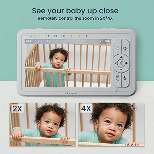 Babysense 5" HD Split-Screen Baby Monitor, Video Baby Monitor with 2 Cameras and Audio, Night Light, 1000ft Range, Two-Way Audio, 4X Zoom, Night Vision, 4000mAh Battery 4