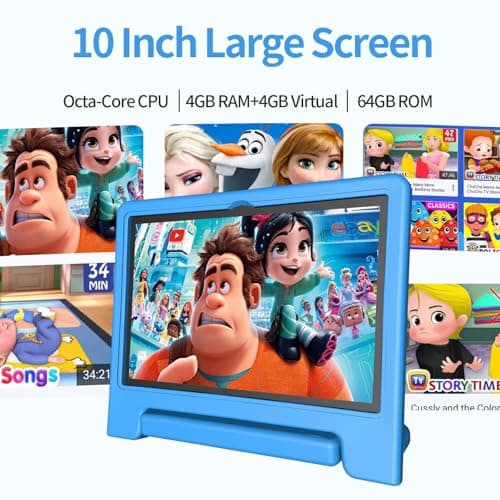 JREN Tablet for Kids｜10 Inch 64GB Android 14｜Octa-core｜64GB｜WiFi ｜Bluetooth｜Parental Control｜Kids Content｜Children Tabletas Blue 2