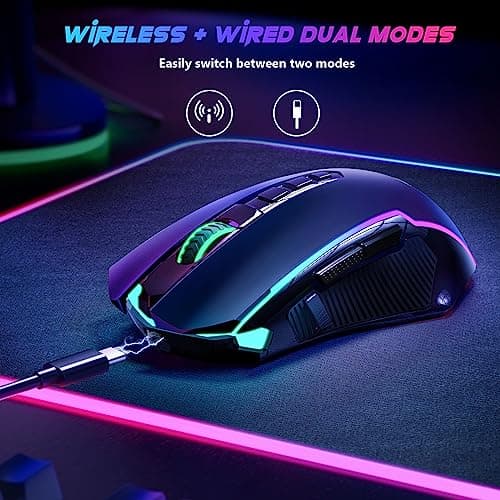 Redragon Gaming Mouse, Wireless Mouse Gaming with 8000 DPI, PC Gaming Mice with Fire Button, RGB Backlit Programmable Ergonomic Mouse Gamer, Rechargeable, 70Hrs for Windows, Mac Gamer, Black 3