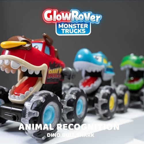 JOYIN 3 Pack Monster Truck Toy - Motion Activated Light Up Cars for Toddlers - Monster Glow Rover LED Wheels - Baby Boy Toys - Press and Go Dinosaur Trucks for Kids Boys Birthday Gifts for Christmas 5