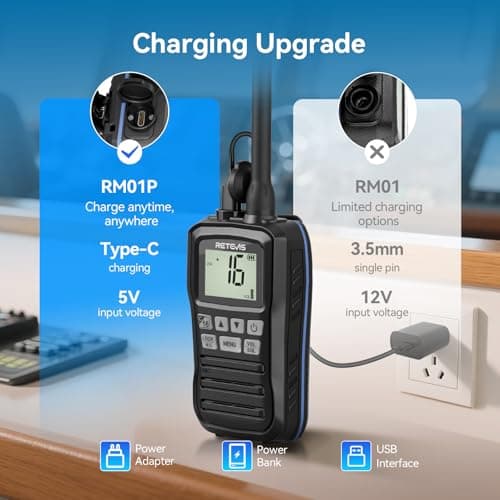 Retevis RM01P Marine Radio-RM01 Upgraded Version, IP67 Floating VHF Radio Handheld, 1750mAh, Type-C, NOAA, 88 Global Channels, Lightweight & Portable Maritime Radio,for Coastal Fishing Kayaking(1Pack) 4